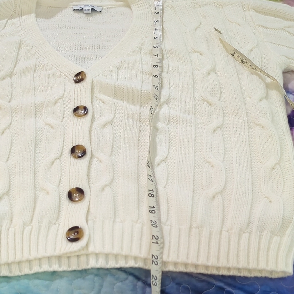 Size XL My Style Women's White Cable Knit Cardigan Sweater - Picture 11 of 16